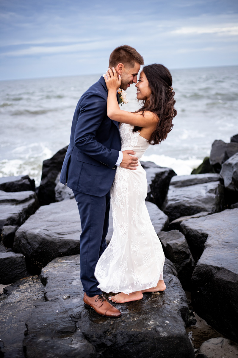 Bride and groom portrait on the beach